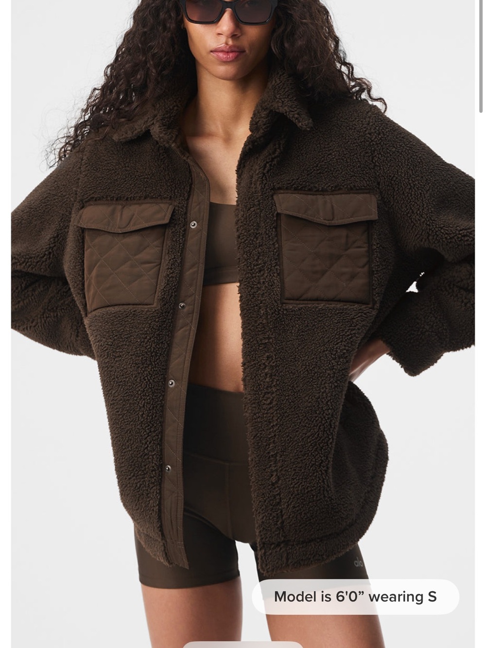 ALO Yoga Brown Teddy Sherpa Jacket with Quilted Chest Pockets